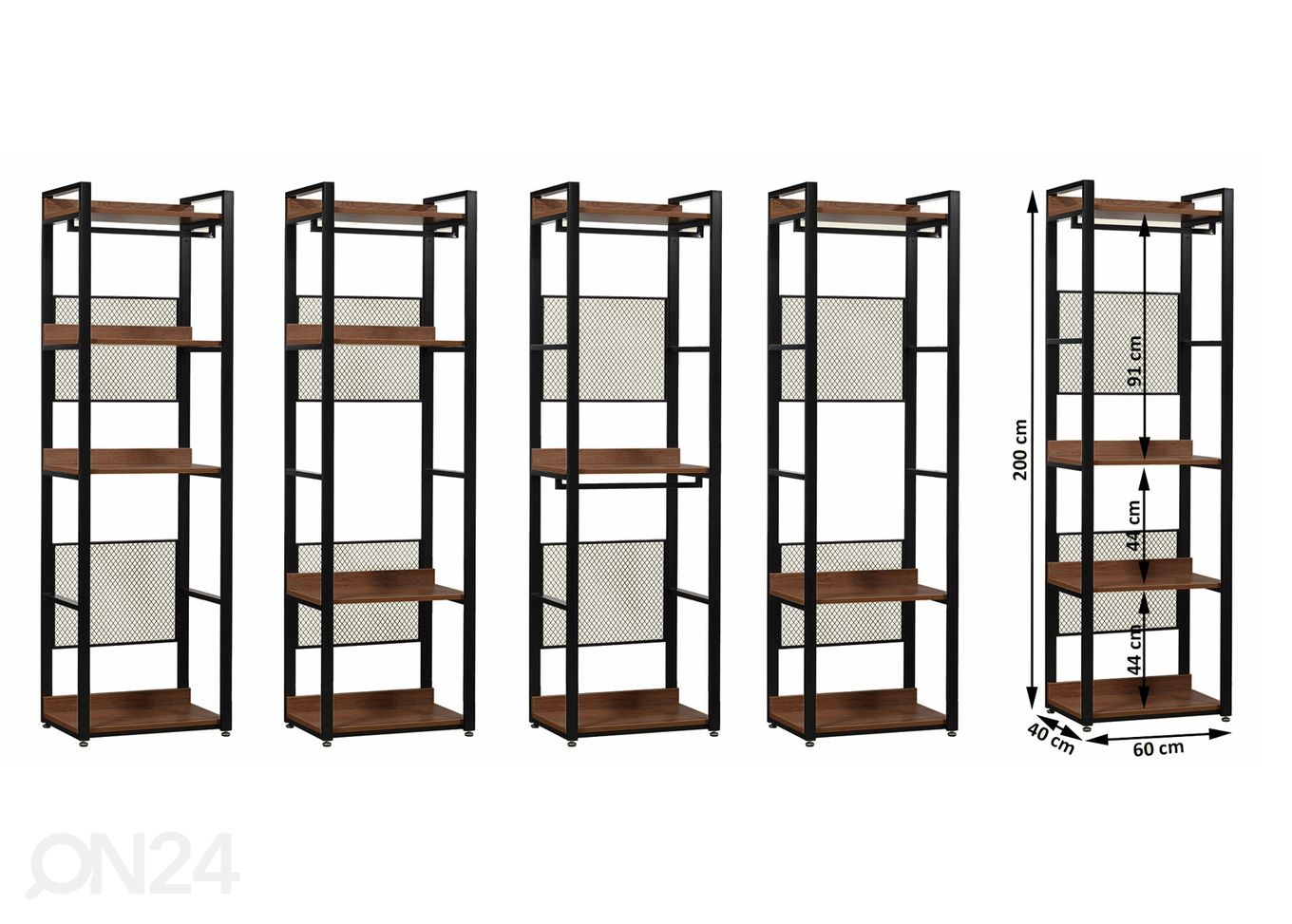 Garderoobisüsteem (4 riiulit+2 toru) 60x200 cm suurendatud