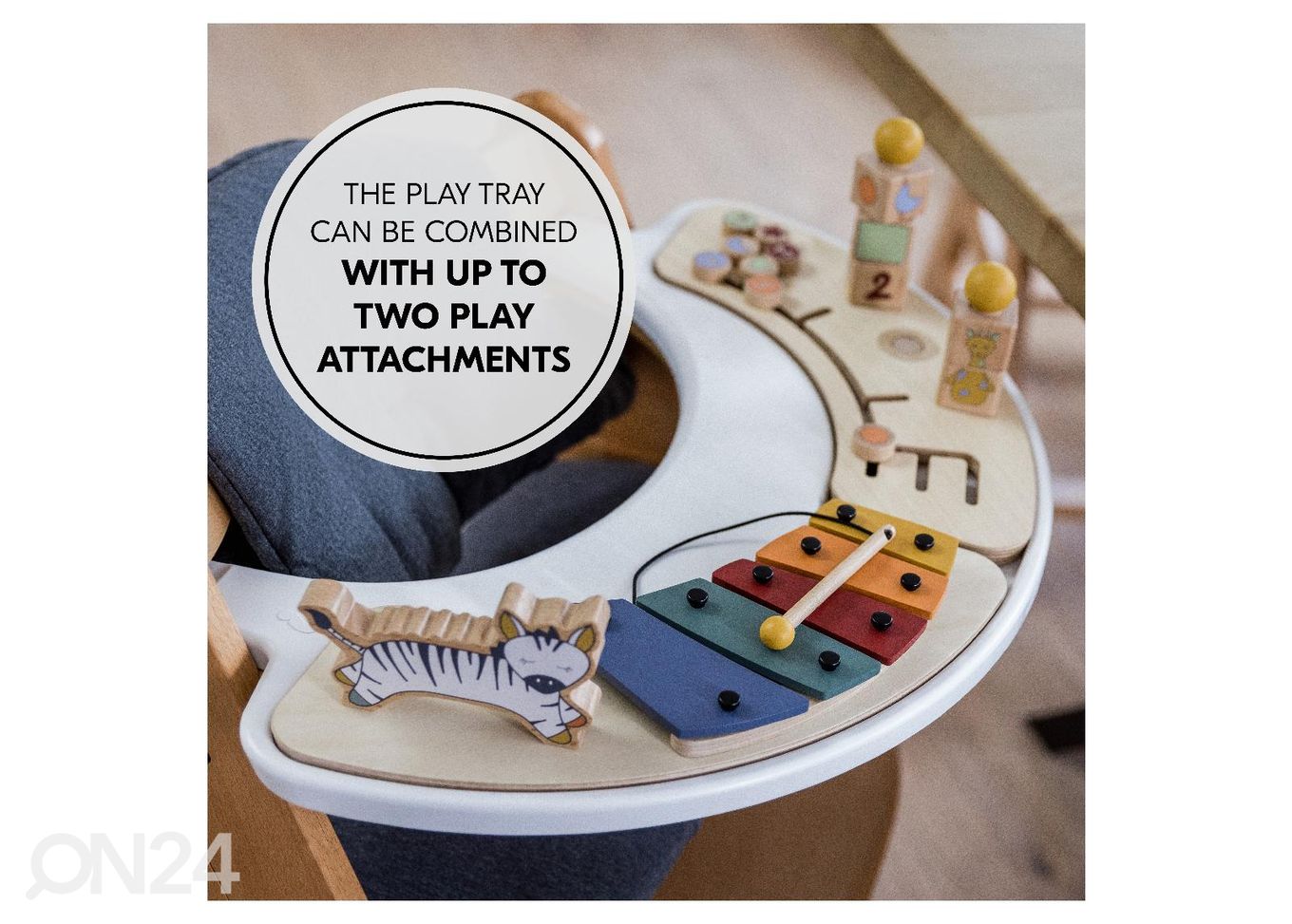 Hauck söötmistooli Play Tray kandik koos mänguasjaga Veeloomad suurendatud