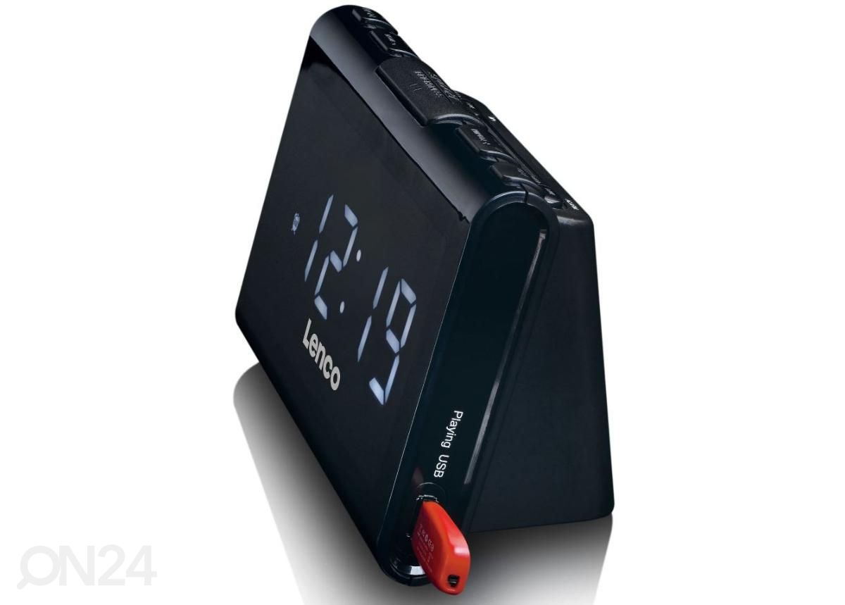 Kellraadio USB laadija ja -mängijaga Lenco, must suurendatud