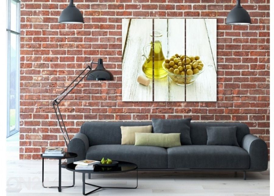 Kolmeosaline seinapilt Olives in a bowl 3D 90x80 cm suurendatud
