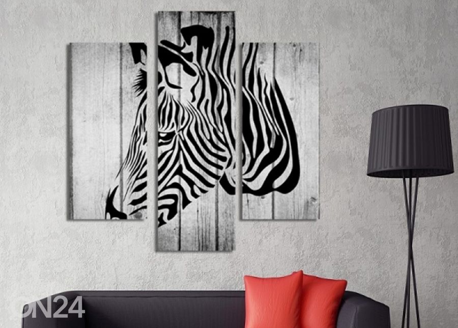 Kolmeosaline seinapilt Zebra on boards 3D 90x80 cm suurendatud