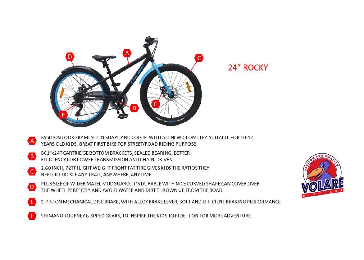 Laste jalgratas 24 tolli Rocky Volare suurendatud