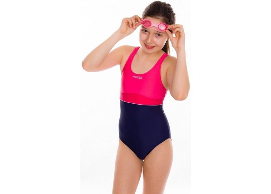 Laste ujumistrikoo Aqua-Speed EMILY Junior tumesinine-roosa suurendatud