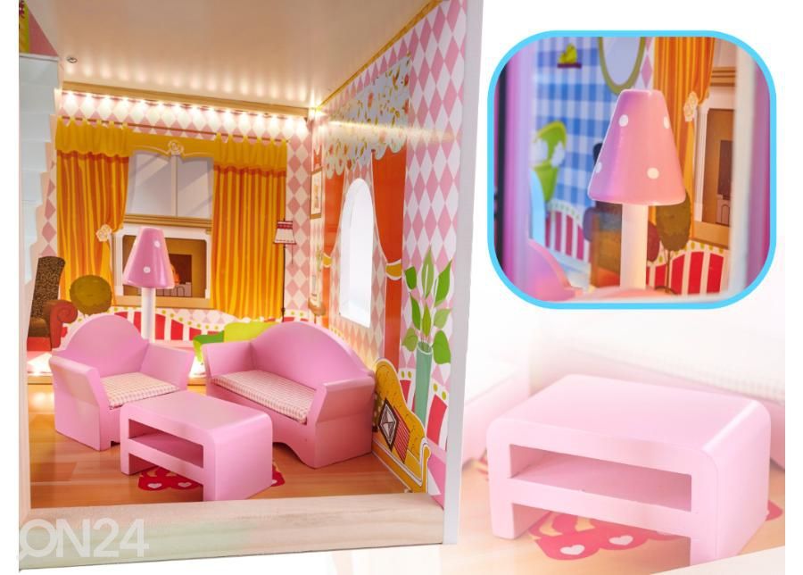Nukumaja + roosa mööbel 90 cm LED tuledega suurendatud