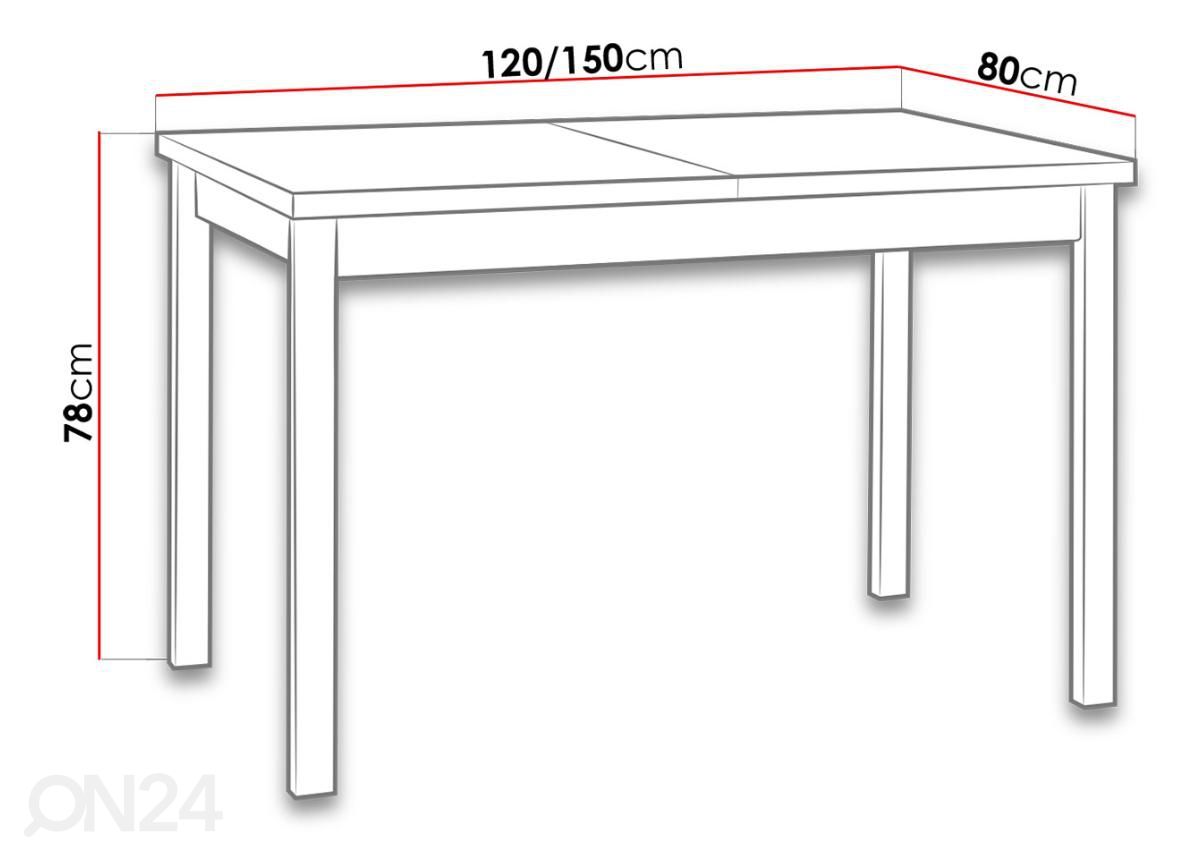 Pikendatav söögilaud 80x120-150 cm + 6 tooli suurendatud
