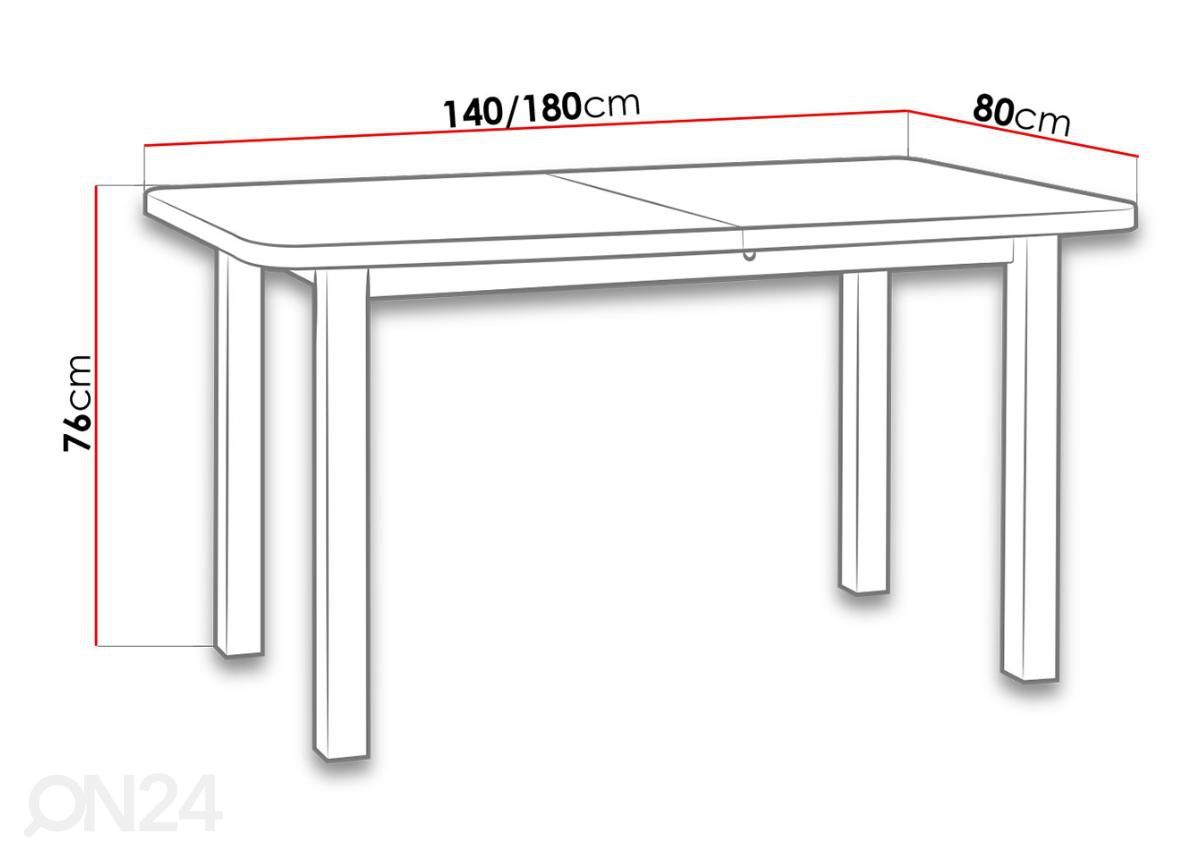 Pikendatav söögilaud 80x140-180 cm + 6 tooli suurendatud