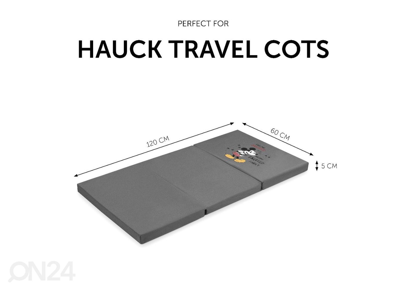 Reisivoodi madrats 60x120 cm Hauck Sleeper Mickey Mouse hall suurendatud