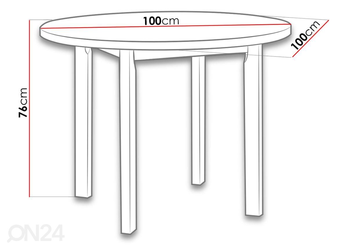 Söögilaud Ø 100 cm + 4 tooli suurendatud