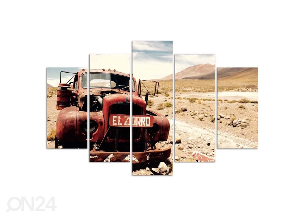 Viieosaline seinapilt Auto in the desert 100x70 cm suurendatud