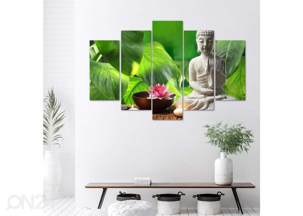 Viieosaline seinapilt Buddha among plants 100x70 cm suurendatud