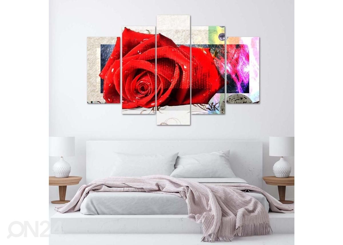 Viieosaline seinapilt Crimson Rose 100x70 cm suurendatud