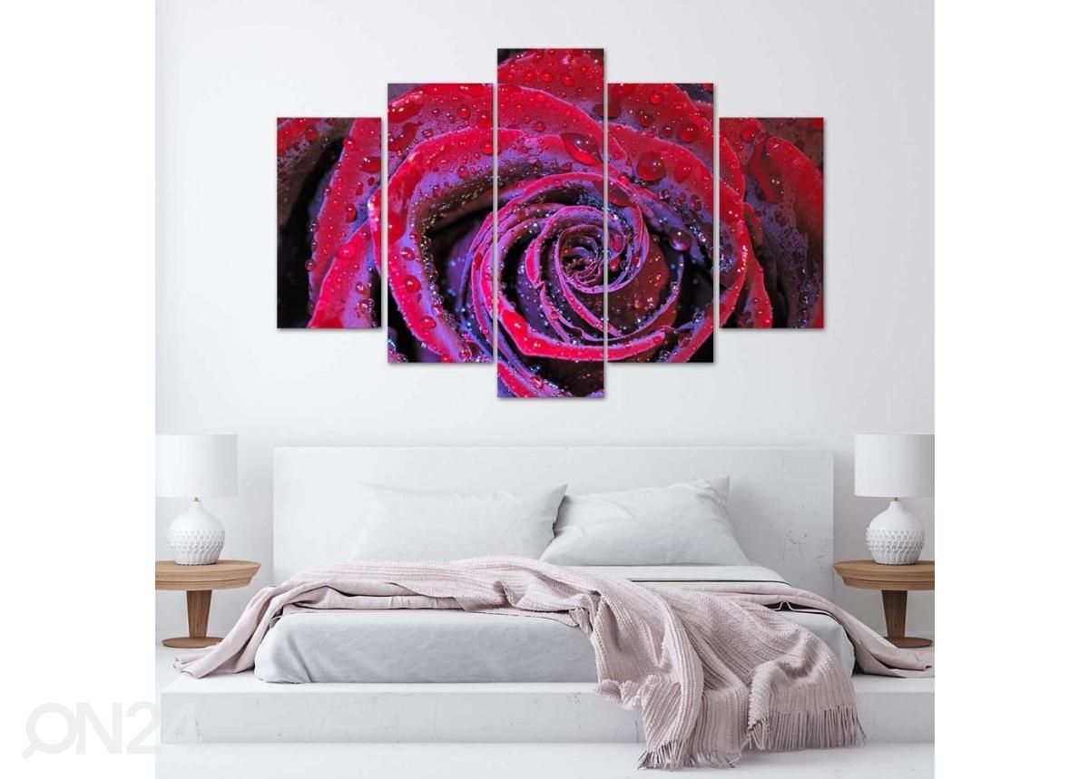 Viieosaline seinapilt Dew rose 100x70 cm suurendatud