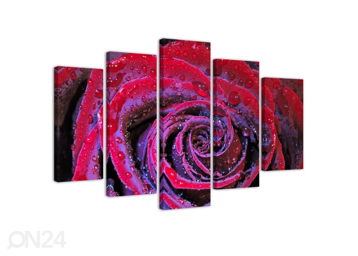 Viieosaline seinapilt Dew rose 100x70 cm suurendatud
