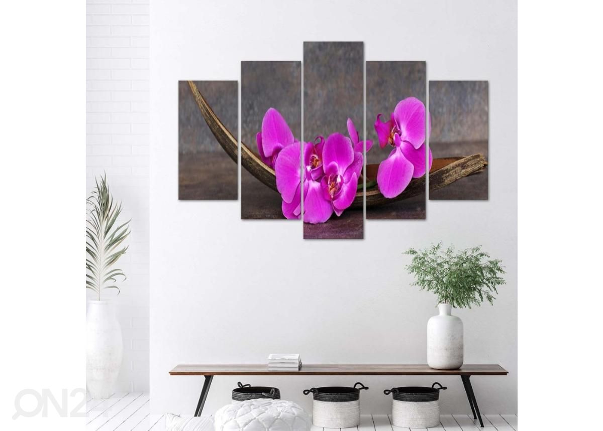 Viieosaline seinapilt Violet Orchids 100x70 cm suurendatud