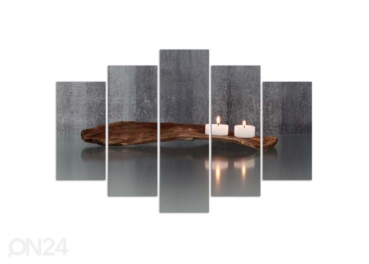 Viieosaline seinapilt Zen composition with candles and wood 100x70 cm suurendatud