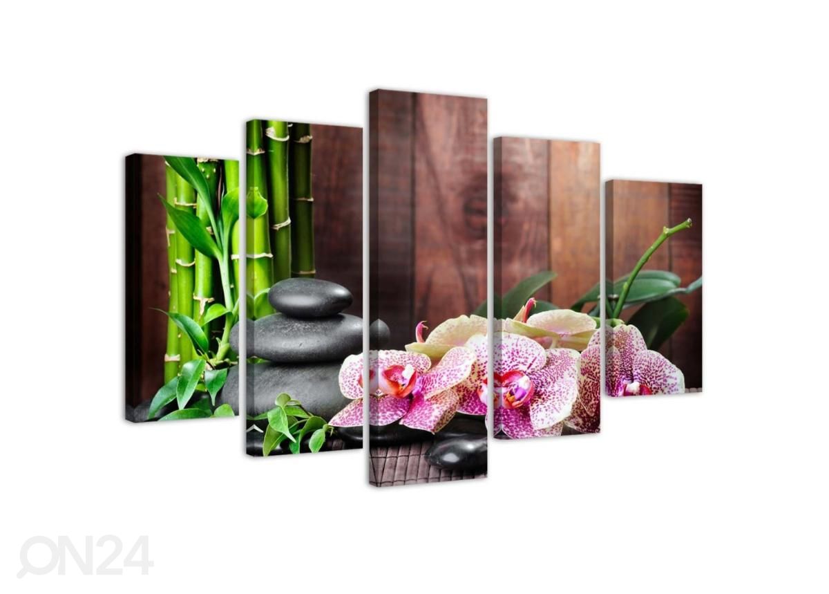 Viieosaline seinapilt Zen composition with orchid and bamboo 100x70 cm suurendatud