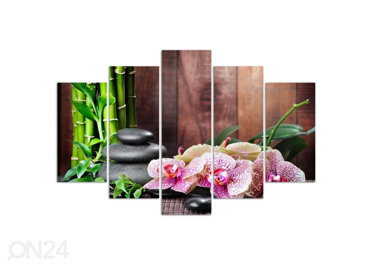 Viieosaline seinapilt Zen composition with orchid and bamboo 100x70 cm suurendatud