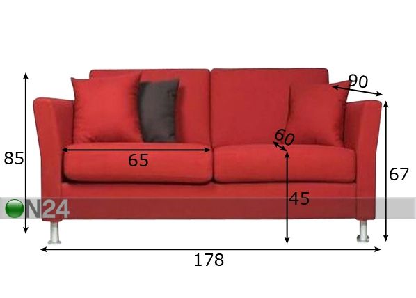 2-kohaline diivan Kaisa mõõdud