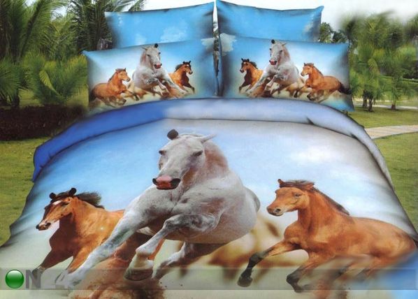 3D voodipesukomplekt Hobused 3-osaline