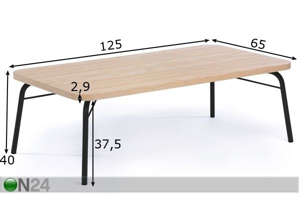Diivanilaud Ashburn Coffee Table Oak-Black 125x65 cm mõõdud