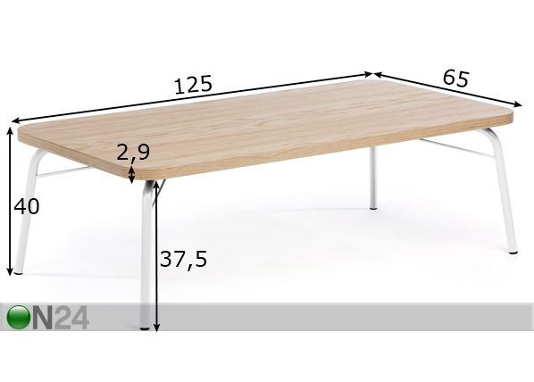 Diivanilaud Ashburn Coffee Table Oak-white 125x65 cm mõõdud