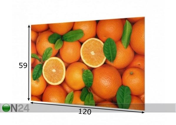 Fotoklaas, köögi tagasein Juicy Oranges 59x120 cm mõõdud