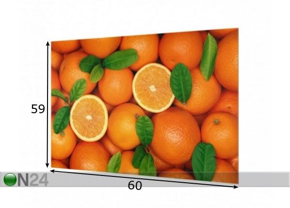 Fotoklaas, köögi tagasein Juicy Oranges 59x60 cm mõõdud