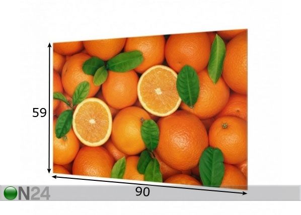 Fotoklaas, köögi tagasein Juicy Oranges 59x90 cm mõõdud