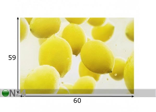 Fotoklaas, köögi tagasein Lemon In The Water 59x60 cm mõõdud