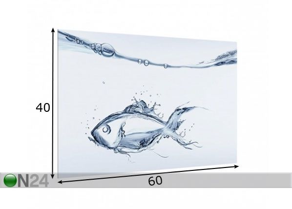 Fotoklaas, köögi tagasein Liquid Silver Fish 40x60 cm mõõdud