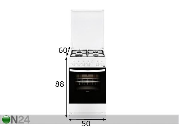 Gaasipliit elektriahjuga Zanussi ZCK540G1WA mõõdud