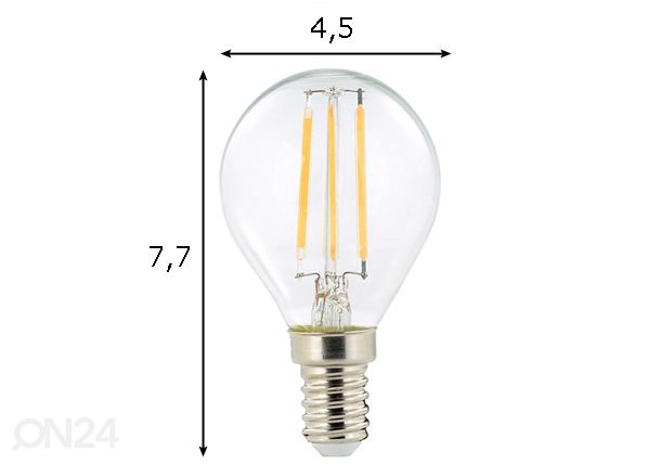 Hõõgniidiga LED pirn E14 2 W 3 tk mõõdud