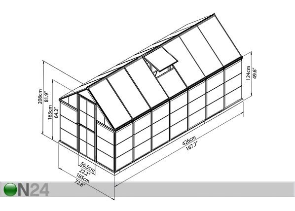 Kasvuhoone Palram Hybrid 1,85x4,26 m, 7,88 m² mõõdud
