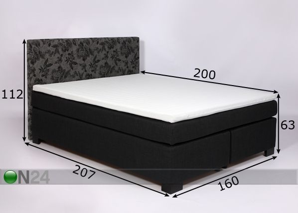 Kontinentaalvoodi komplekt Pocket Luxus 160x200cm + voodipeats mõõdud