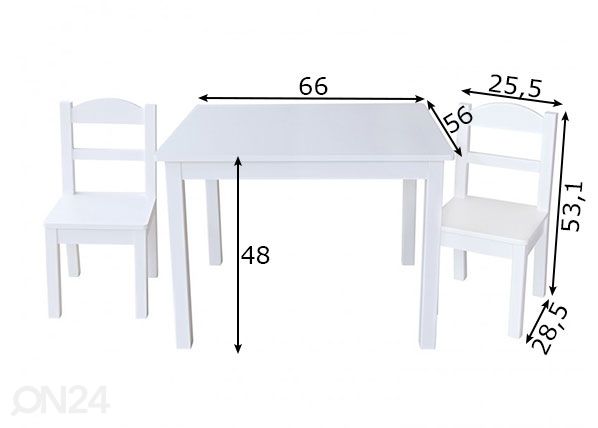 Laste laud ja toolid mõõdud