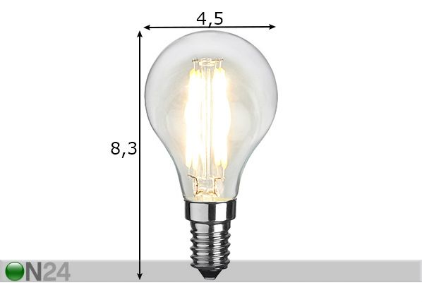 LED elektripirn E14 2,2 W mõõdud