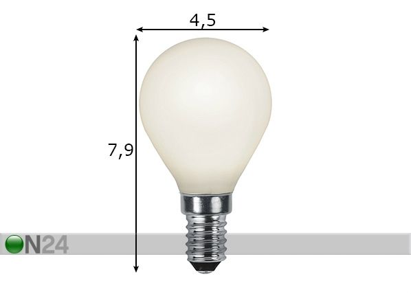 LED elektripirn E14 4,7 W mõõdud
