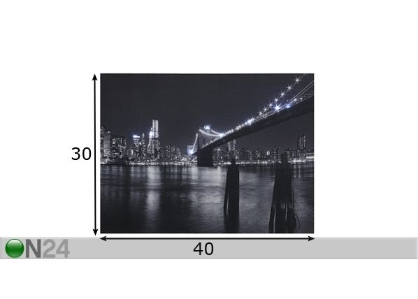 LED pilt Brooklyn bridge 40x30 cm mõõdud