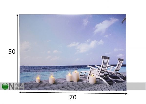 LED pilt Candles & Beach 50x70 cm mõõdud
