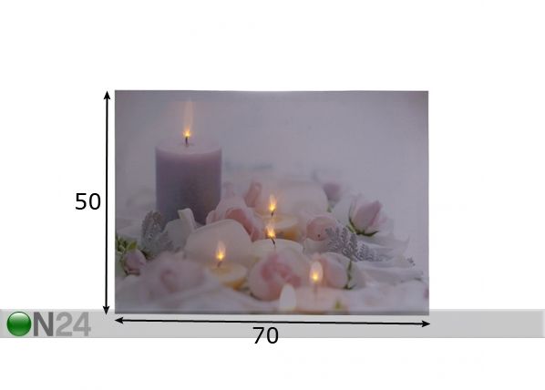 LED pilt Candles & Rose Blossom 50x70 cm mõõdud
