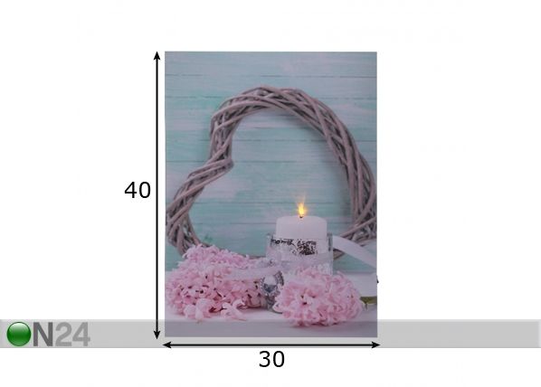 LED pilt Heart & Candle 40x30 cm mõõdud