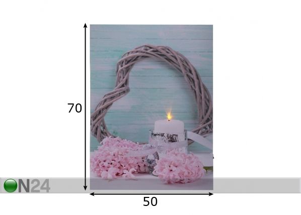 LED pilt Heart & Candle 70x50 cm mõõdud