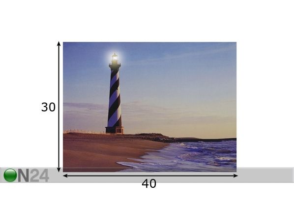 LED pilt Lighthouse 40x30 cm mõõdud