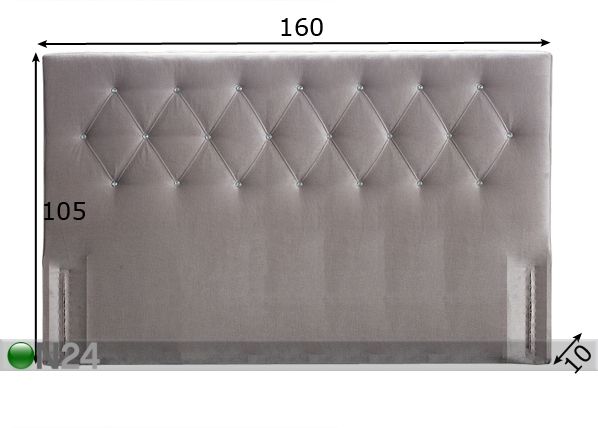 Mööblikangaga kaetud voodipeats Harlekin klaasnööpidega 160x105x10 cm mõõdud