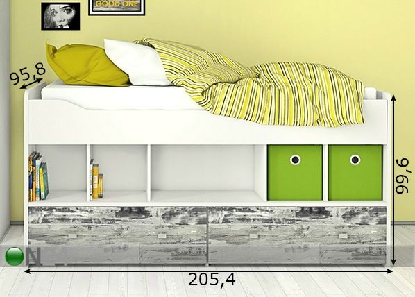 Pesukastidega voodi 90x200 cm mõõdud