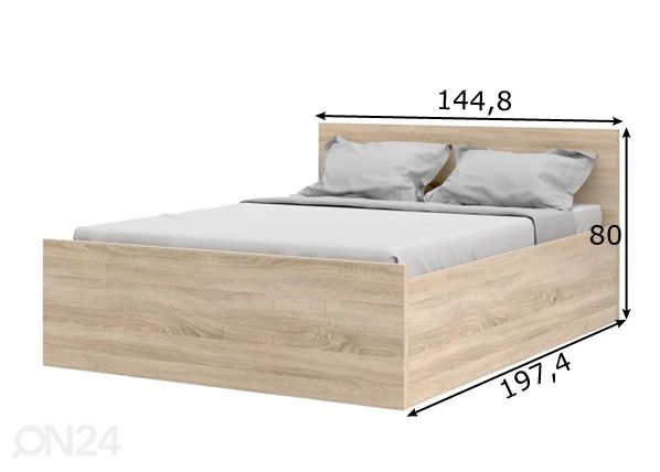 Pesukastiga voodi Naia 140x190 cm mõõdud