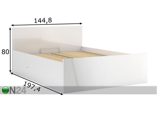 Pesukastiga voodi Naia 140x190 cm mõõdud