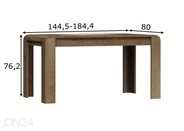 Pikendatav söögilaud 144,5-184,4x80 cm mõõdud