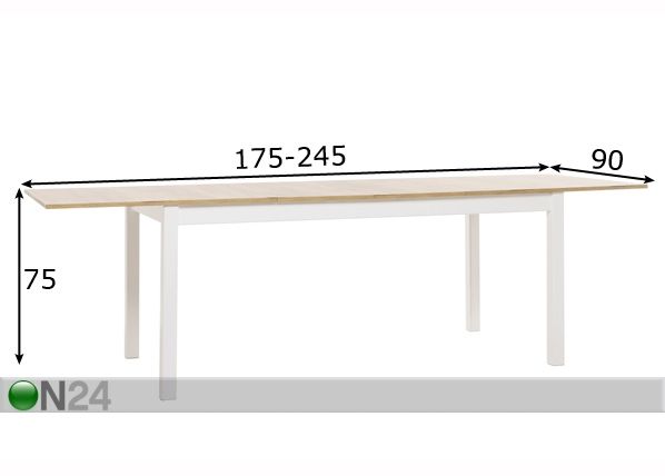 Pikendatav söögilaud Stockholm 175-245x90 cm mõõdud