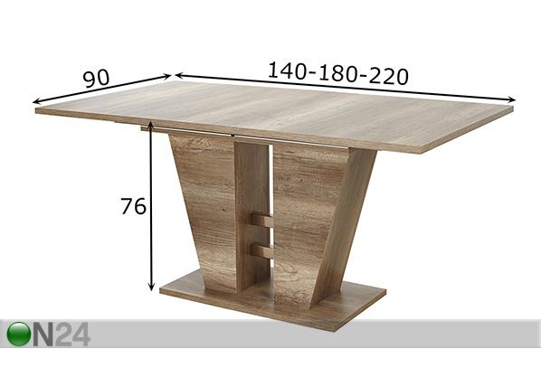 Pikendatav söögilaud Tanja II 90x140-220 cm mõõdud